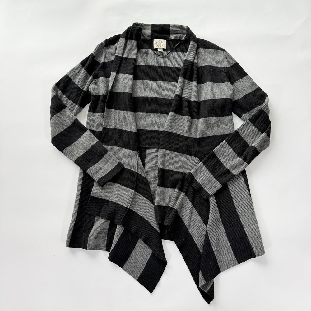 St. John's Bay Women's XL Black Gray Striped Waterfall Cardigan